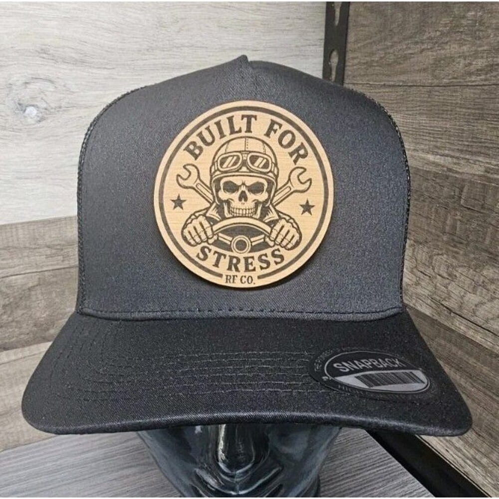 BUILT FOR STRESS (RF CO.) Trucker Snapback Hat Black 5 Panel O/S